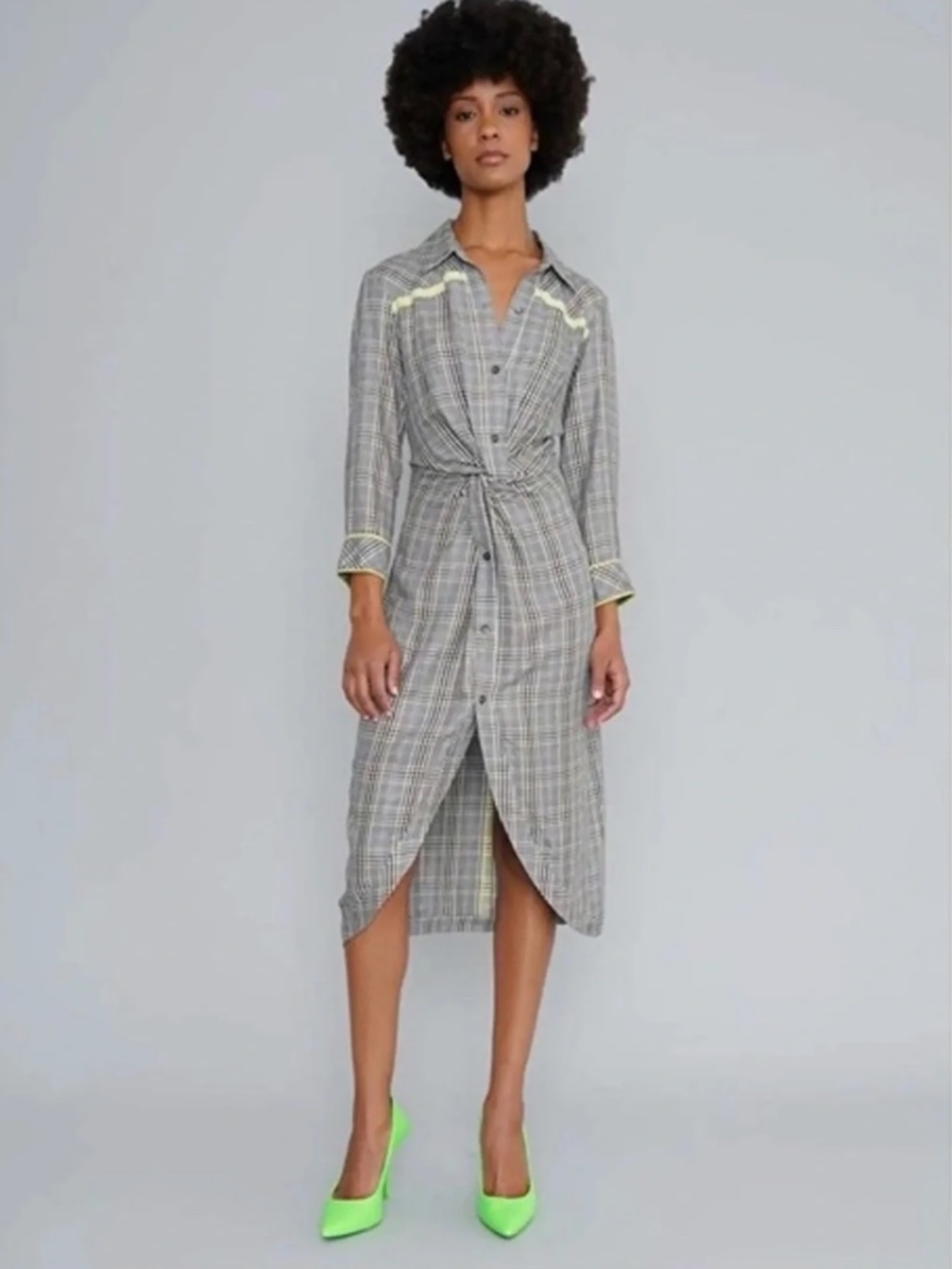 Le Superbe - Plaid Print Midi Length Dress with Neon Trim